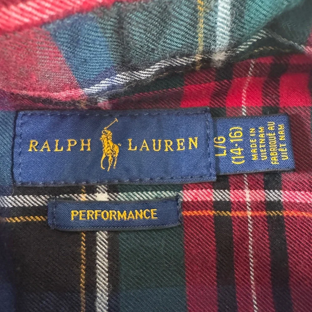 Ralph Lauren Flannel Button Down Shirt‎ Boys  L 14-16 Red Green Tartan Plaid